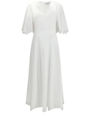 Gabriela Hearst Ansel Frayed-Hem Midi Dress - White