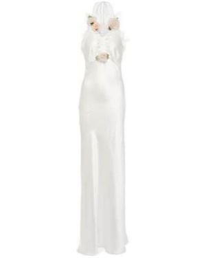 Rodarte Floral Lace-Trimmed Silk Dress - White