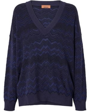 Missoni Striped Crochet-Knit Sweater - Blue