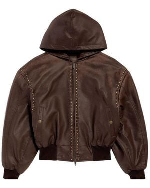 Balenciaga Hooded Bomber Jacket With City Studs - Brown
