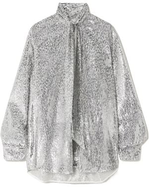 Stella McCartney Tie-Neck Metallic Fil Coupé Blouse - Grey