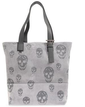 McQueen T-Bar Skull Printed Tote Bag - Grey