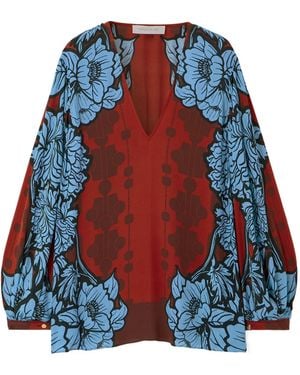 Borgo De Nor Floral Print Metallic Blouse - Blue