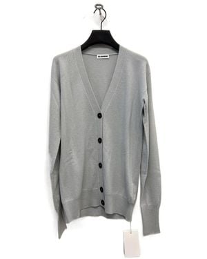 Jil Sander Logo V-Neck Knitted Cardigan - Grey