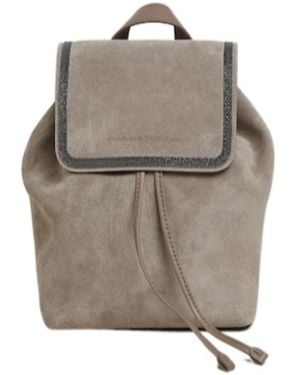 Brunello Cucinelli Logo-Debossed Stud-Trim Backpack - Gray