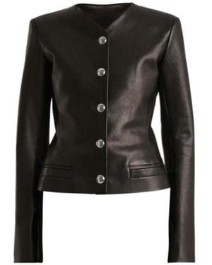 KHAITE Collarless Motorcycle Leather Jacket - Black