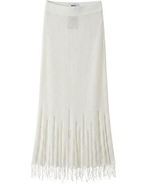 Uma Wang Distressed Ribbed Knit Midi Skirt - White