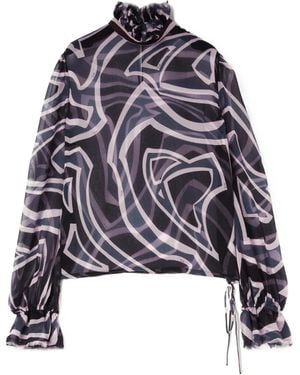 PUCCI Labirinto Print Balloon-Sleeves Blouse - Blue