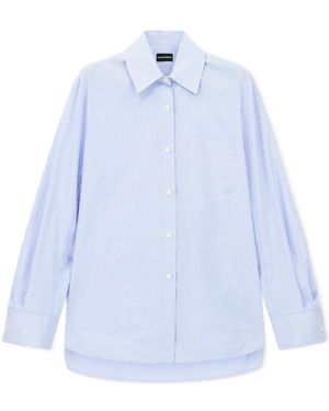 Emporio Armani Vertical-Stripe Chest-Pocket Shirt - Blue
