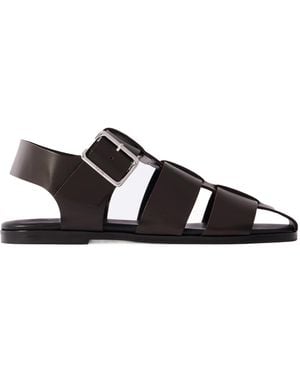 Aeyde Solid Colour Leather Sandals - Black