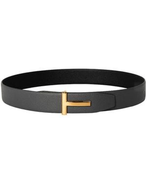 Tom Ford Plain Leather Reversible T Buckle Belt - White
