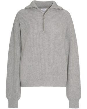 Malo Ribbed-Knit Half-Zip Sweater - Gray