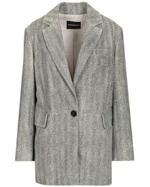 Emporio Armani Herringbone Leather Blazer - Grey