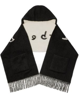 Burberry Logo Alpaca Wool Blend Hooded Scarf - Black