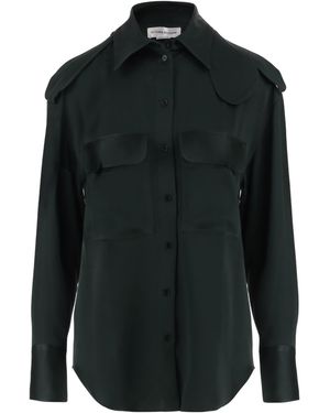 Victoria Beckham Curved Hem Satin Shirt - Black