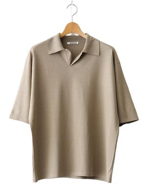 AURALEE High Gauge Tussah Satin Knit Skipper Polo Shirt - Natural