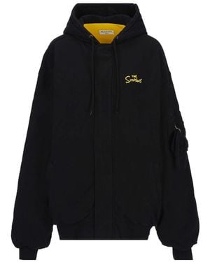 Balenciaga The Simpsons-Print Oversized Hooded Jacket - Black