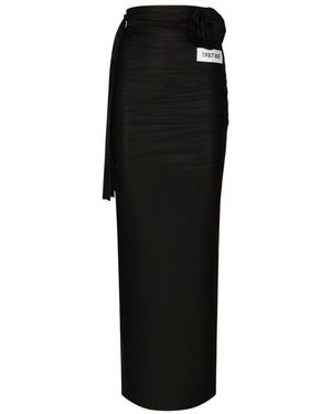 Dolce & Gabbana Long Spandex Jersey Skirt With Belt - Black