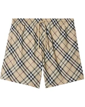 Burberry Elasticated Waistband Checked Swim Shorts - Natural