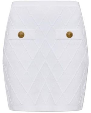 Balmain Quilted Button-Detail Skirt - White