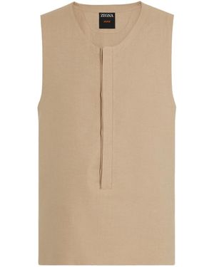 ZEGNA Light Taupe Oasi Lino Tank Shirt - Natural