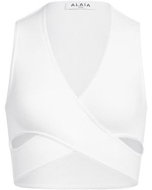 Alaïa Alaïa Ribbed Jersey Wrapped Top - White