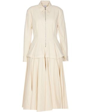 Bottega Veneta Pleated Poplin Shirt Dress - Natural