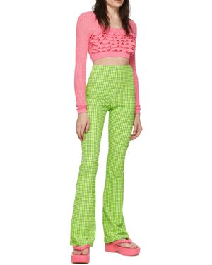 MSGM Check-Pattern Flared Pants - Green