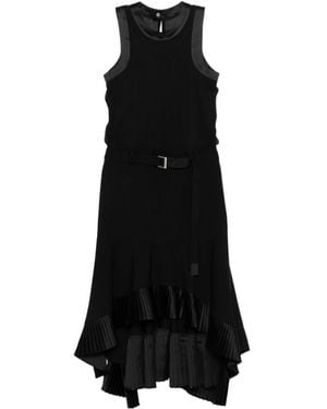 Sacai Pleated Belted Midi Dress - Black