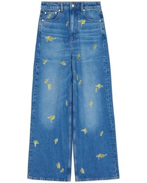 Ganni Lari Floral-Print Jeans - Blue
