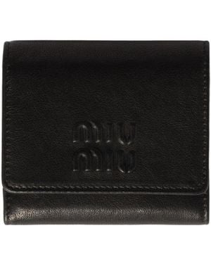 Miu Miu Logo-Embossed Trifold Wallet - Black