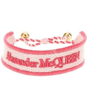 McQueen Logo Embroidered Skull Bracelet - Pink
