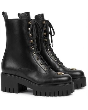 Gucci Gg Lace-Up Ankle Boots - Black