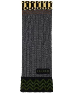 Marni Geometric-Pattern Ribbed Scarf - Black
