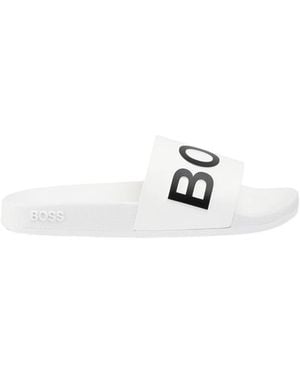 BOSS Logo Letter Slippers - White