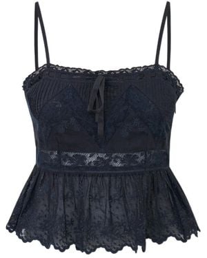 LoveShackFancy Rowina Lace Peplum Top - Blue