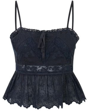 LoveShackFancy Rowina Lace Peplum Top - Blue