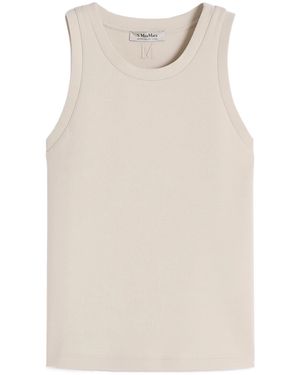 Max Mara Carilina Embroidered-Logo Sleeveless Top - Natural