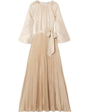 Jonathan Simkhai Varenya Belted Pleated Metallic Lamé Maxi Dress - Natural