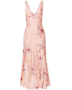 LoveShackFancy Kendall Ruffled Floral-Print Silk-Satin Maxi Dress - Pink
