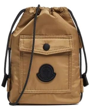 Moncler Logo Patch Drawstring Crossbody Bag - Natural
