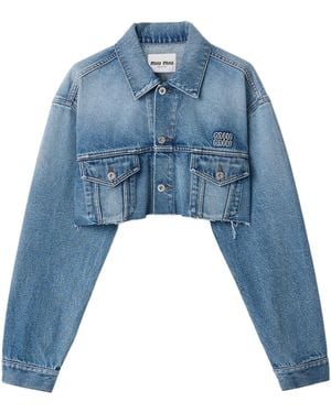 Miu Miu Cropped Washed Denim Jacket - Blue