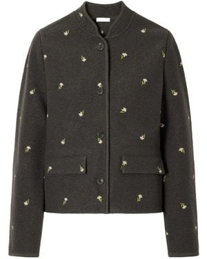 Rier Floral-Embroidered Felted Wool-Fleece Jacket - Black