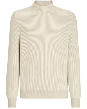 Brunello Cucinelli Ribbed Mock-Neck Knitted Jumper - White