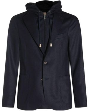 Eleventy Single-Breasted Hooded Blazer - Blue