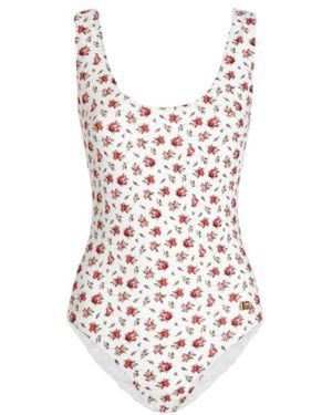 Dolce & Gabbana Small Rose-Printed One-Piece Swimsuit - White