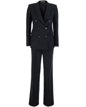 Tagliatore Two-Piece Set Including Long-Sleeved Suit And Striped Suit Trousers - Black