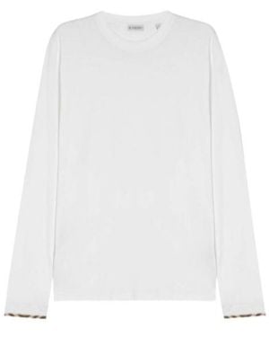 Burberry Long-Sleeve Check Trim Cotton Top - White