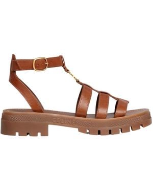 Celine Logo Flat Sandals - Brown