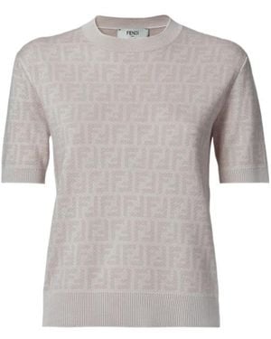 Fendi Ff Jacquard Short Sleeved Crewneck Sweater - Gray